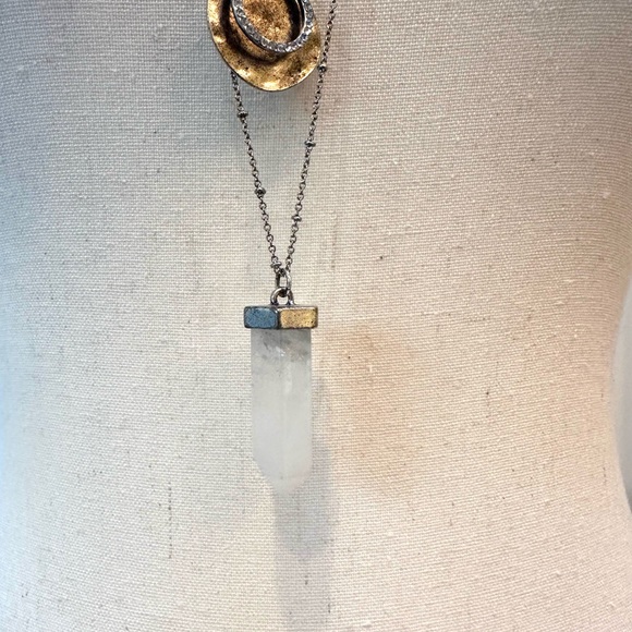 Double Chain Trinket Necklace EUC Silver Crystal copper and white Stone - Picture 9 of 9